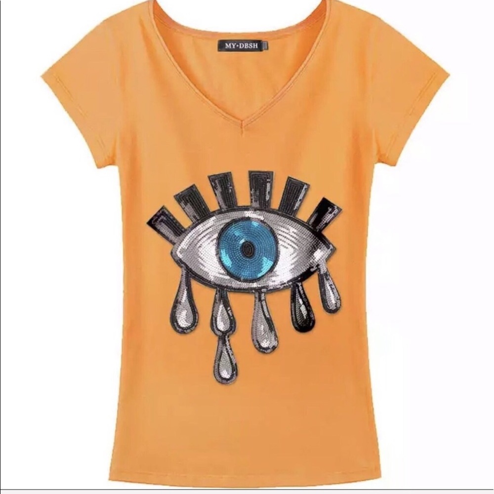 Sequin Evil Eye V-Neck Top
